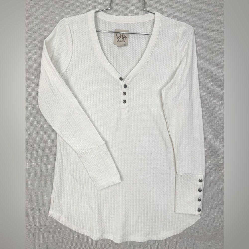 Women’s Chaser Long Sleeve Henley Top Shirt M Medium White/cream perfect